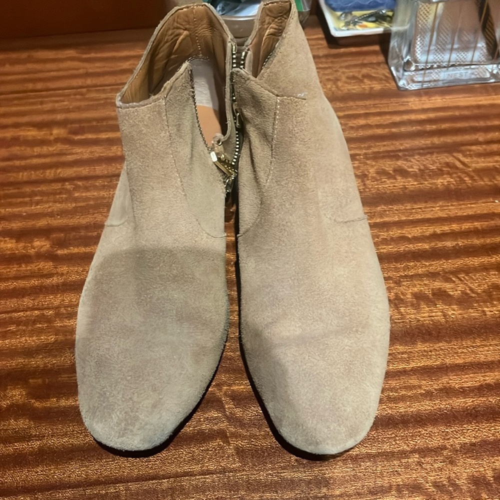 Rebecca Minkoff tan suede low heel bootie